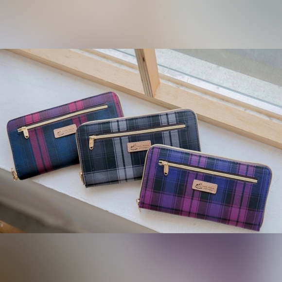 Waterproof Plaid Zipper Wristlet Long Wallet - Picture 4 of 9